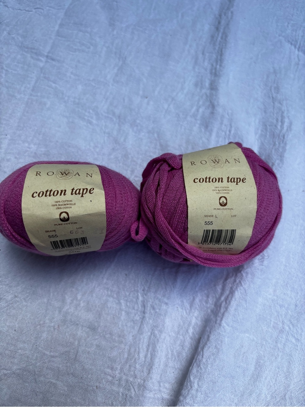 Rowan Cotton Tape-100 % Cotton Lot of 2 pink discontinued